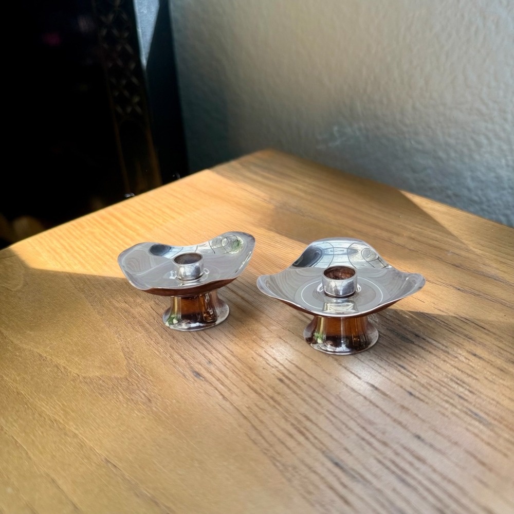 Treidar Denmark Reversible  Silver Plated Candle Holders Pair Vintage